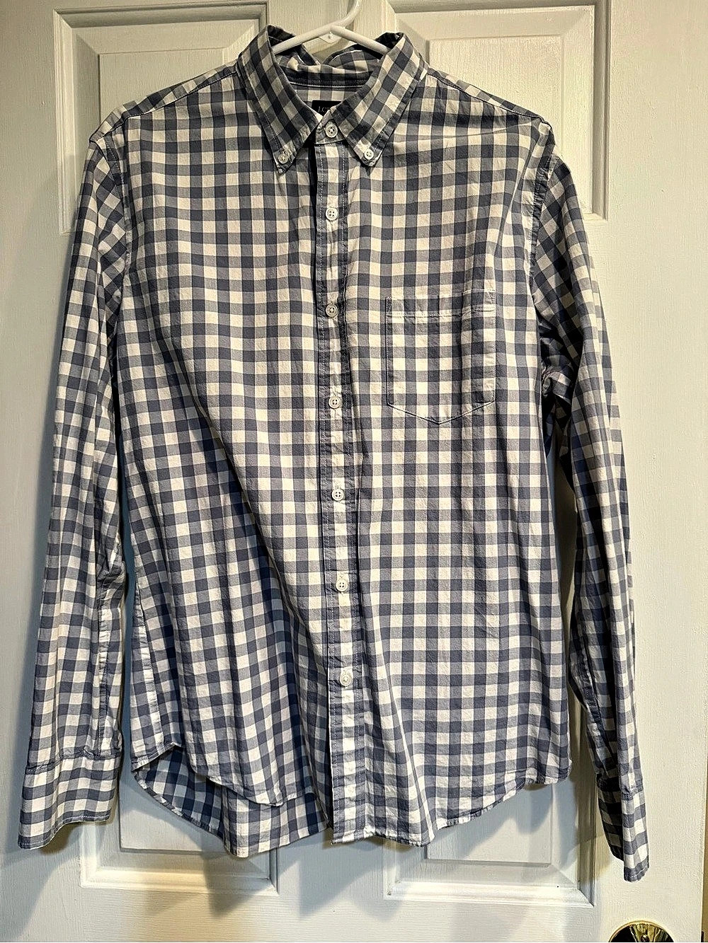 J.Crew Flex Gingham Shirt Gingham Button Down Blue & White Large